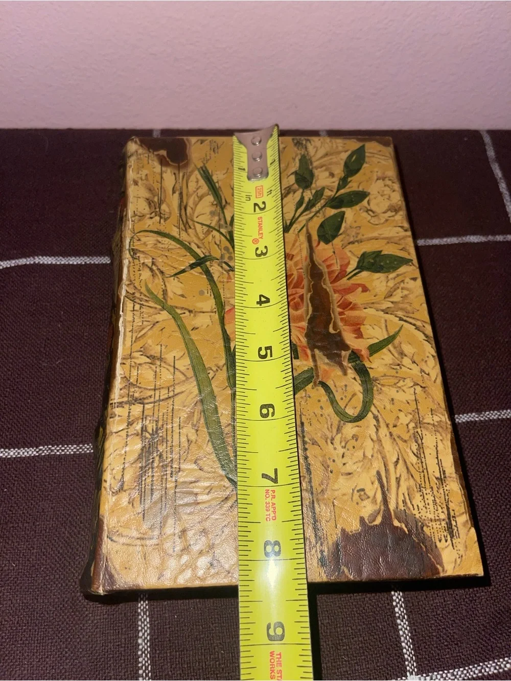 Vintage Faux Leather Floral Book Box Hidden Storage Red Velvet Lined